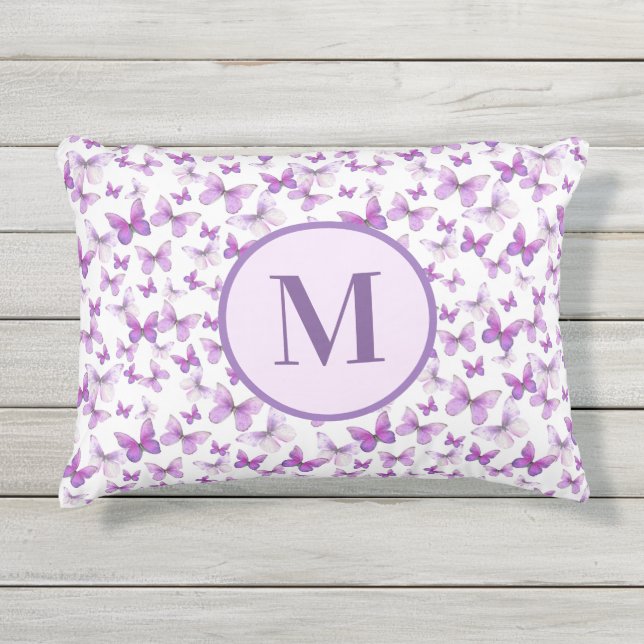 パープル蝶パターンカスタムモノグラム アウトドアクッション (正面)