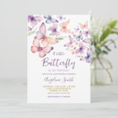 パープル蝶ベビーシャワー招待状 招待状 (スタンド正面)