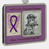 パープル認識度リボンエンジェルオーナメント シルバープレートフレームオーナメント (右)