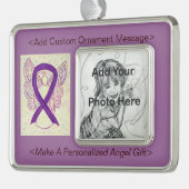 パープル認識度リボンエンジェルオーナメント シルバープレートフレームオーナメント (左)