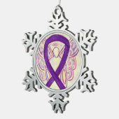 パープル認識度リボンエンジェルカスタマイズオーナメント スノーフレークピューターオーナメント (右)