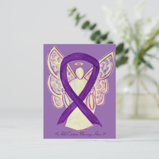 パープル認識度リボンエンジェルカスタムハガキ ポストカード (スタンド正面)