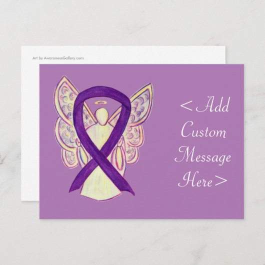 パープル認識度リボンエンジェルカスタムハガキ ポストカード (正面/裏面)