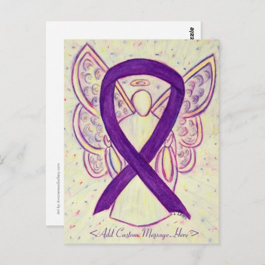 パープル認識度リボンエンジェルカスタムハガキ ポストカード (正面/裏面)