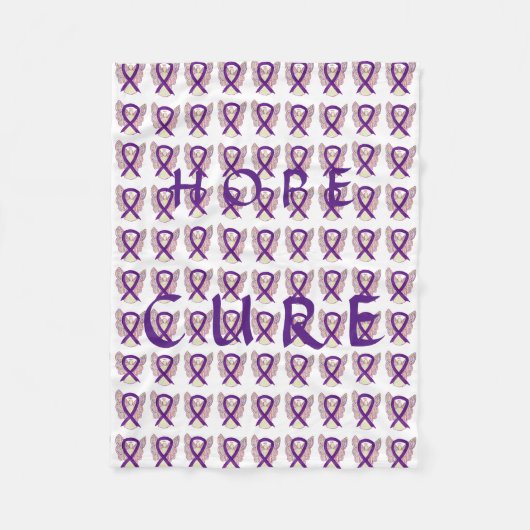 パープル認識度リボンホープキュールエンジェルブランケット フリースブランケット (正面)