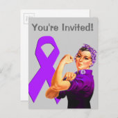 パープル認識度リボンロージー・ザ・リベッター インビテーションポストカード (正面/裏面)