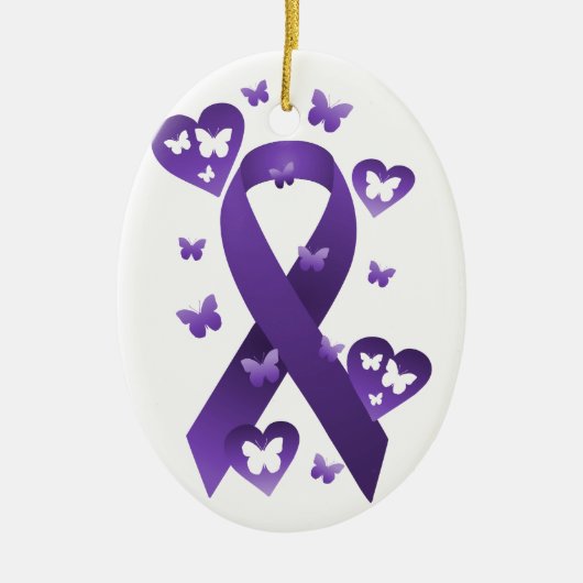 パープル認識度リボン セラミックオーナメント (正面)