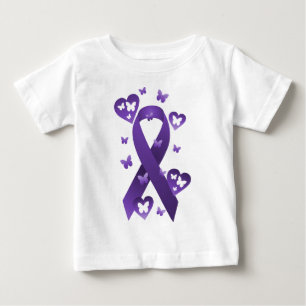 パープル認識度リボン ベビーTシャツ