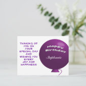 パープル誕生日バルーン ポストカード (スタンド正面)