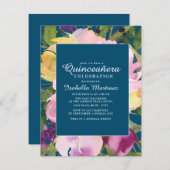 パープル赤面イエローフローラネイビーブルーキンセアニラ 招待状 (正面/裏面)