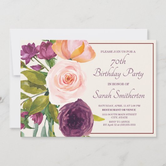 パープル赤面ピンクウォーターカラーフローラクリーム70th (正面)