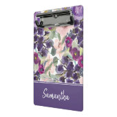 パープル赤面ピンクウォーターカラーフローラモノグラム ミニクリップボード (アングル2)
