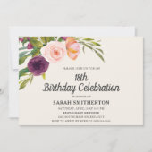 パープル赤面ピンクウォーターカラーフローラ18誕生日 (正面)