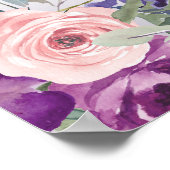 パープル赤面ピンクフローラの葉90誕生日 ポスター (角)