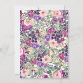 パープル赤面ピンクフローラの葉90誕生日 招待状 (裏面)