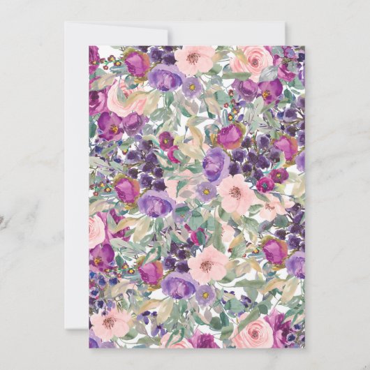 パープル赤面ピンクフローラの葉90誕生日 招待状 (裏面)