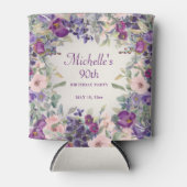 パープル赤面ピンクフローラの葉90誕生日 缶クーラー (正面)