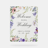 パープル赤面ピンクフローラは私たちの結婚の アクリルサイン (正面)