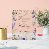 パープル赤面ピンクフローラは私たちの結婚の アクリルサイン (ウェディング)