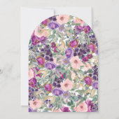 パープル赤面ピンクフローラアーチ100誕生日 招待状 (裏面)