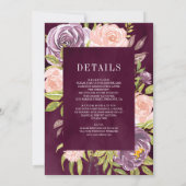 パープル赤面ピンクフローラオールインワン結婚プラム 招待状 (裏面)