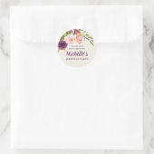 パープル赤面ピンクフローラクリーム誕生日ありがとう ラウンドシール (バッグ)