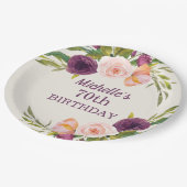 パープル赤面ピンクフローラクリーム70誕生日 ペーパープレート (アングル)