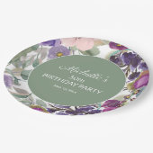 パープル赤面ピンクフローラセージ緑50誕生日 ペーパープレート (アングル)