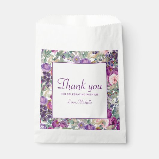 パープル赤面ピンクフローラリーフ誕生日 フェイバーバッグ (正面)