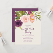 パープル赤面ピンクフローラ空の巣パーティー カード (正面/裏面インサイチュ)