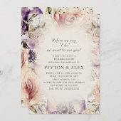 パープル赤面ピンクフローラ蝶クリーム 招待状 (正面/裏面)