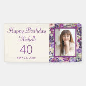 パープル赤面ピンクフローラ誕生日ウェルカムフォト 横断幕 (横)