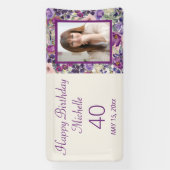 パープル赤面ピンクフローラ誕生日ウェルカムフォト 横断幕 (縦)