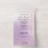 パープル赤面ピンクミストロマンチックな水色金ゴールド オールインワン招待状 (内側)
