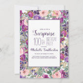 パープル赤面ピンク葉フローラ100誕生日 招待状 (正面)