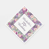 パープル赤面ピンク葉フローラ70誕生日 スタンダードランチョンナプキン (角)