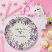 パープル赤面ピンク葉フローラ70誕生日 ペーパープレート (パーティー)