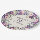 パープル赤面ピンク葉フローラ70誕生日 ペーパープレート (アングル)