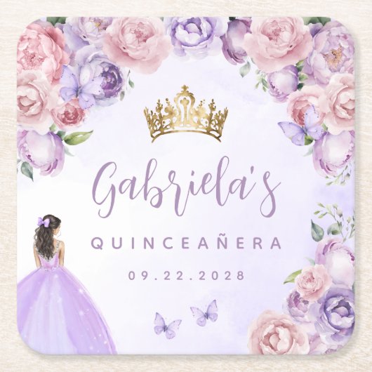 パープル赤面フローラキンセアニラ スクエアペーパーコースター (正面)