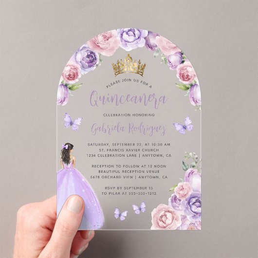 パープル赤面フローラバラウォーターカラーキンセアニラ アクリル招待状 (インサイチュ (ポータブル))