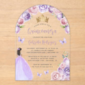 パープル赤面フローラバラウォーターカラーキンセアニラ アクリル招待状 (正面)