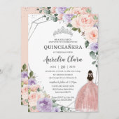 パープル赤面フローラバラドレスシルバーキンセアニラ 招待状 (正面/裏面)