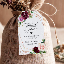 パープル赤面フローラバラ結婚金ゴールドサンキュー ギフトタグ