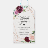 パープル赤面フローラバラ結婚金ゴールドサンキュー ギフトタグ (正面)