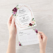 パープル赤面フローラ幾何学的ブライダルシャワーレシピ オールインワン招待状 (貼ってはがせる)
