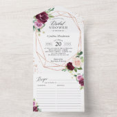 パープル赤面フローラ幾何学的ブライダルシャワーレシピ オールインワン招待状 (内側)
