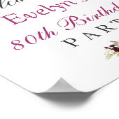 パープル赤面フローラ誕生日パーティーウェルカムサイン ポスター (角)