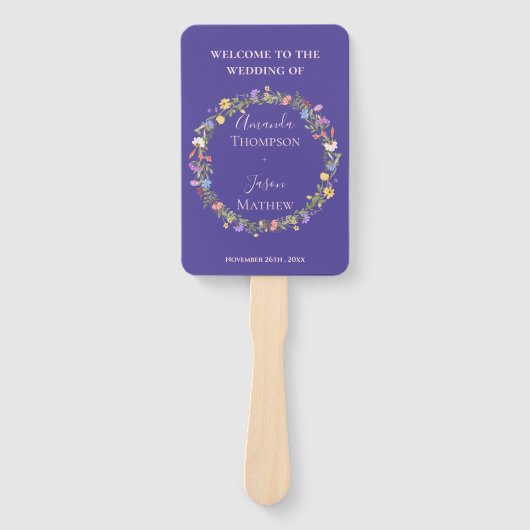 パープル赤面ワイルドフラワーズフローラ結婚式 プログラム ハンドファン (正面)