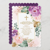 パープル赤面熱帯植物フローラ《キリスト教》洗礼式や命名式 招待状 (正面/裏面)