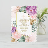 パープル赤面熱帯植物フローラ《キリスト教》洗礼式や命名式 招待状 (スタンド正面)